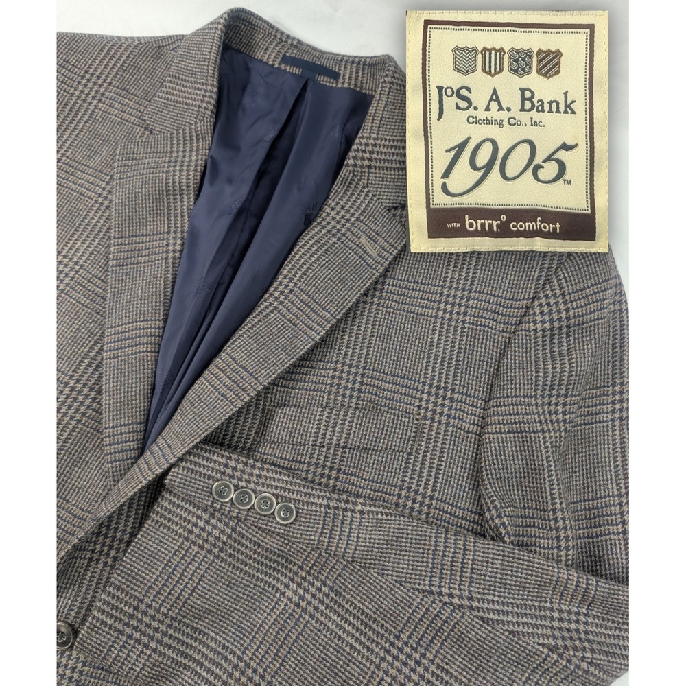 Jos. A.‎ Bank 1905 Blazer  Wool Glenn Check Plaid Sport Suit Jacket 48R Big 52"